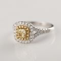 Square Yellow Diamond Ring 14K Real Gold 0.320ct+0.420ct Original Design