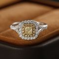 Square Yellow Diamond Ring 14K Real Gold 0.320ct+0.420ct Original Design