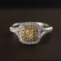 Square Yellow Diamond Ring 14K Real Gold 0.320ct+0.420ct Original Design