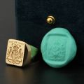 European Noble Family Tattoo Badge Double Lion Crown Antique Seal Ring 18k Gold Seal Men's Ring Custom