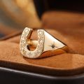 Good Luck U-Shaped Horseshoe Ring - 10K Yellow/Rose Gold with Vintage Tangcao Pattern - Unique Signet Ring for Both Men and Women