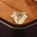 Italian Daisy Flower Signet Ring in 14K Yellow Gold or Rose Gold - Unique and Elegant Design for Women
