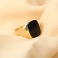 Natural Black Agate Ring Square 18k Gold Platinum Europe United States Retro Light Luxury Senior Sense Gem Men's Ring Custom