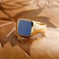 Natural Lapis Lazuli Signet Ring - 10K Yellow Gold, Rose-colored Gold, White Gold, or Platinum with Colorful Gemstones for Elegant Mens and Womens Wear