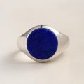 Natural Lapis Lazuli Signet Ring - 10K Yellow Gold, Rose-colored Gold, White Gold, or Platinum with Colorful Gemstones for Elegant Mens and Womens Wear