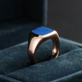 Natural Lapis Lazuli Signet Ring - 10K Yellow Gold, Rose-colored Gold, White Gold, or Platinum with Colorful Gemstones for Elegant Mens and Womens Wear