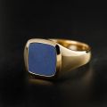 Natural Lapis Lazuli Signet Ring - 10K Yellow Gold, Rose-colored Gold, White Gold, or Platinum with Colorful Gemstones for Elegant Mens and Womens Wear