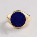 Natural Lapis Lazuli Signet Ring - 10K Yellow Gold, Rose-colored Gold, White Gold, or Platinum with Colorful Gemstones for Elegant Mens and Womens Wear