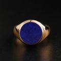 Natural Lapis Lazuli Signet Ring - 10K Yellow Gold, Rose-colored Gold, White Gold, or Platinum with Colorful Gemstones for Elegant Mens and Womens Wear