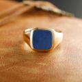 Natural Lapis Lazuli Signet Ring - 10K Yellow Gold, Rose-colored Gold, White Gold, or Platinum with Colorful Gemstones for Elegant Mens and Womens Wear