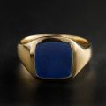 Natural Lapis Lazuli Signet Ring - 10K Yellow Gold, Rose-colored Gold, White Gold, or Platinum with Colorful Gemstones for Elegant Mens and Womens Wear