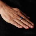 Natural Lapis Lazuli Signet Ring - 10K Yellow Gold, Rose-colored Gold, White Gold, or Platinum with Colorful Gemstones for Elegant Mens and Womens Wear