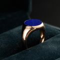 Natural Lapis Lazuli Signet Ring - 10K Yellow Gold, Rose-colored Gold, White Gold, or Platinum with Colorful Gemstones for Elegant Mens and Womens Wear