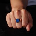 Natural Lapis Lazuli Signet Ring - 10K Yellow Gold, Rose-colored Gold, White Gold, or Platinum with Colorful Gemstones for Elegant Mens and Womens Wear