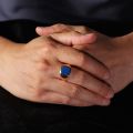 Natural Lapis Lazuli Signet Ring - 10K Yellow Gold, Rose-colored Gold, White Gold, or Platinum with Colorful Gemstones for Elegant Mens and Womens Wear