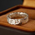 Six-Character Mantra Platinum Ring - 10K Yellow Gold or Rose-Colored Gold with Creative Hollow-Out Design