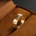 Six-Character Mantra Platinum Ring - 10K Yellow Gold or Rose-Colored Gold with Creative Hollow-Out Design