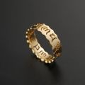 Six-Character Mantra Platinum Ring - 14K Yellow Gold or Rose-Colored Gold with Creative Hollow-Out Design