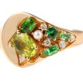 Spring Bloom 10K Gold Ring with Natural Green Gemstone, Pearl, and Diamonds - Unique and Luxurious Design for Both Men and Women