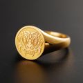 Taotie Mask Design Ring - 10K Yellow Gold or Platinum Antique Chinese Style Signet Ring for Men Inspired by Shang and Zhou Eras
