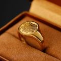 Taotie Mask Design Ring - 14K Yellow Gold or Platinum Antique Chinese Style Signet Ring for Men Inspired by Shang and Zhou Eras