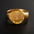 Taotie Mask Design Ring - 14K Yellow Gold or Platinum Antique Chinese Style Signet Ring for Men Inspired by Shang and Zhou Eras