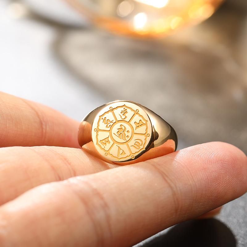 Six-Word Mantra Retro Gentlemens Ring in 10K Gold with Rose and Platinum Accents