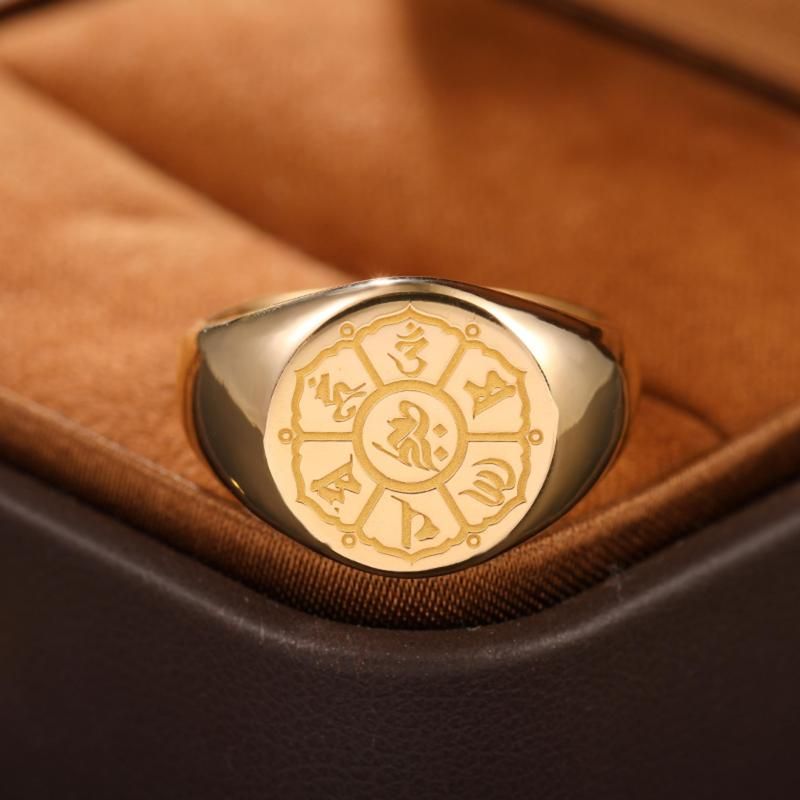 Six-Word Mantra Retro Gentlemens Ring in 14K Gold with Rose and Platinum Accents