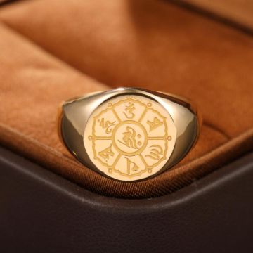 Six-Word Mantra Retro Gentlemens Ring in 14K Gold with Rose and Platinum Accents