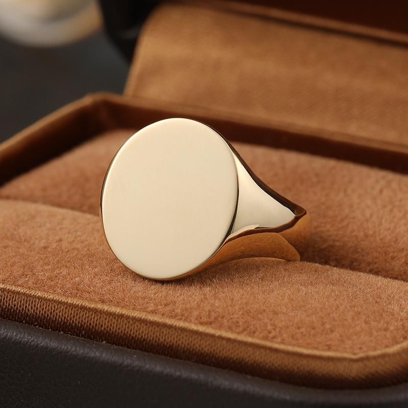 Smooth Signet Ring with No Words - Customizable for Men and Women in 14K Yellow Gold, Rose Gold, or Platinum
