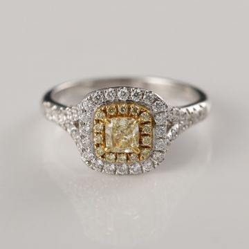 Square Yellow Diamond Ring 18k Real Gold Au750 0.320ct+0.420ct Original Design