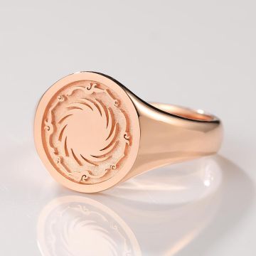 Sun God Bird Emblem Ring - 10K Yellow Gold and Platinum, Inspired by Shang and Zhou Era Chinese Style with Unique Customization