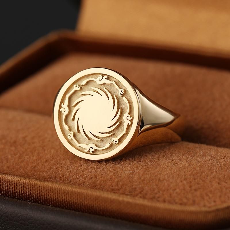 Sun God Bird Emblem Ring - 14K Yellow Gold and Platinum, Inspired by Shang and Zhou Era Chinese Style with Unique Customization