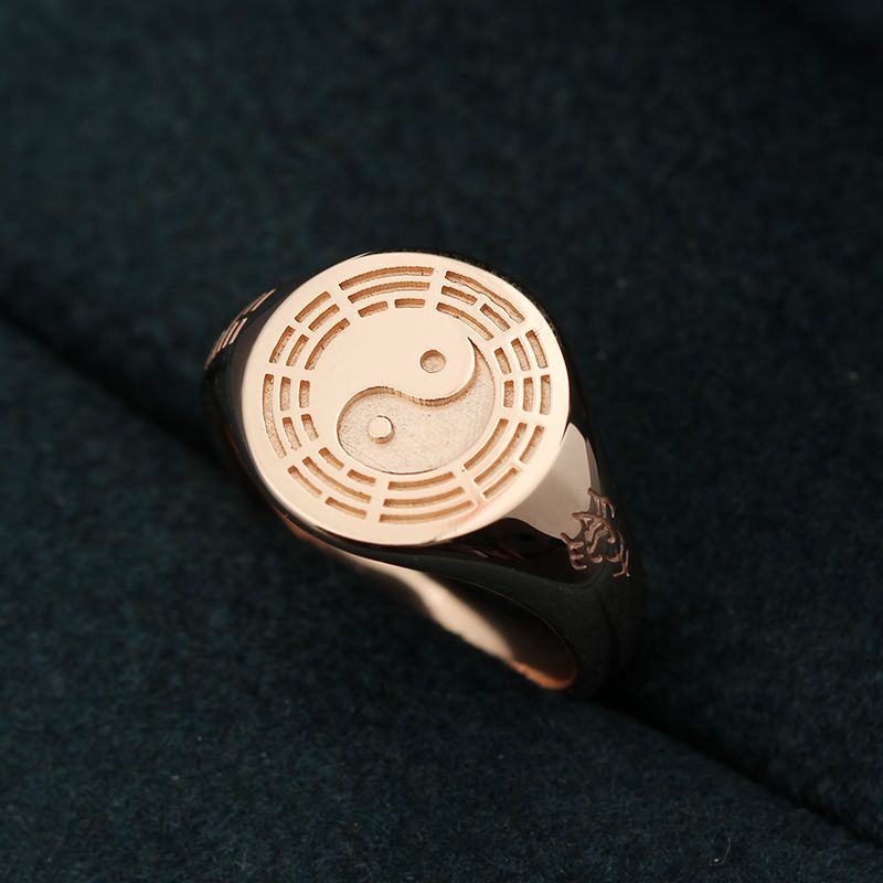 Tai Chi Eight Diagrams Ring 10K Gold Ancientry National Fashion Taiji-Bagua Jewelry Taoist Magic Instrument Pattern Originality
