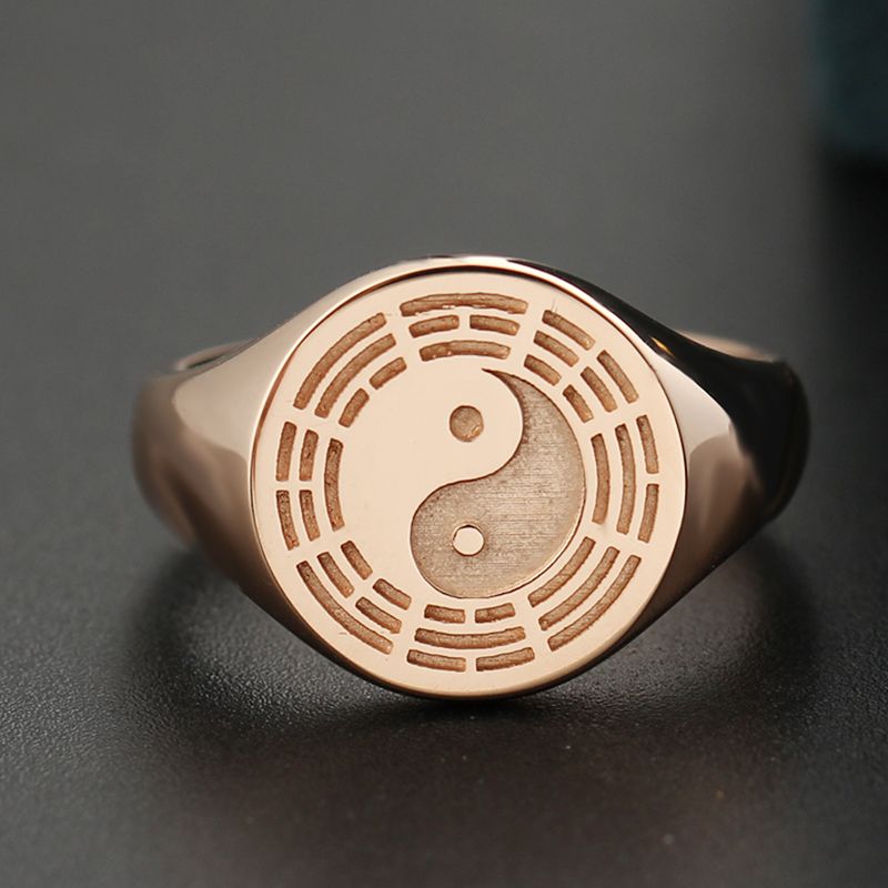 Originality Tai Chi Eight Diagrams Ring 14K Gold Ancientry National Fashion Taiji-Bagua Jewelry Taoist Magic Instrument