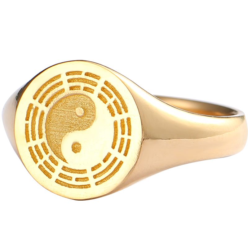 Tai Chi Eight Diagrams Ring 18K Gold Ancientry National Fashion Taiji-Bagua Jewelry Taoist Magic Instrument Pattern Originality
