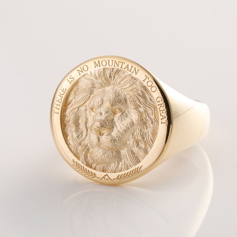 There Is No Mountain Too Great Ring Lion King Head with 10K Gold, Rose Gold or Platinum Men and Women Rings Original Design