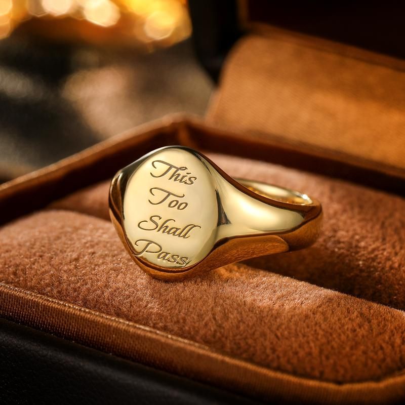 This Too Shall Pass - Solomons Seal Ring in 10K Gold or Platinum with Retro and Unique Design for Men and Women
