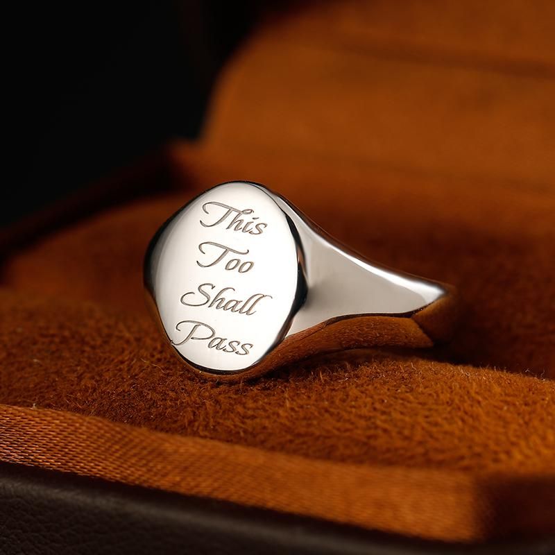 This Too Shall Pass - Solomons Seal Ring in 14K Gold or Platinum with Retro and Unique Design for Men and Women