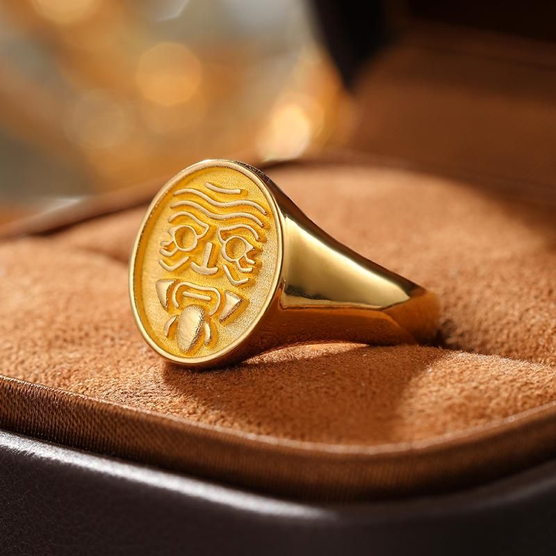 Zhalong Lama Ring - 18K Yellow Gold Tibetan-Style Female God of Wealth - Unique and Auspicious Ring for Both Men and Women